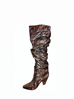 Shoe Dazzle Metallic Glitter Over-the-Knee Slouch Boots-Silvery Pewter color